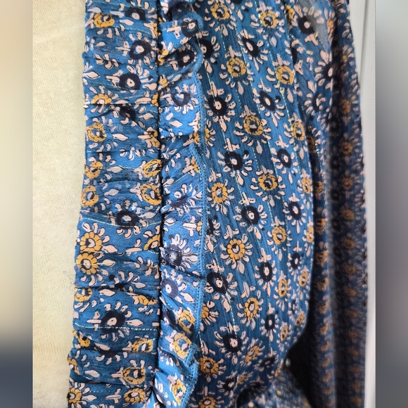 RESET Blue Floral Ruffle Tiered Mini Dress Long Sleeve Boho Dress Size S - Picture 3 of 13